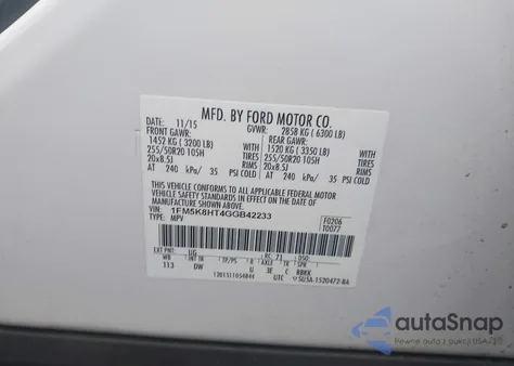 2016 Ford Explorer Platinum из США, поврежденный, VIN 1FM5K8HT4GGB42233